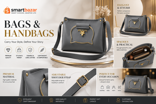 Gray Elegant Cat Handle Handbag for Girls & Ladies | Stylish Shoulder & Crossbody Bag with Gold Accents | Adjustable Strap