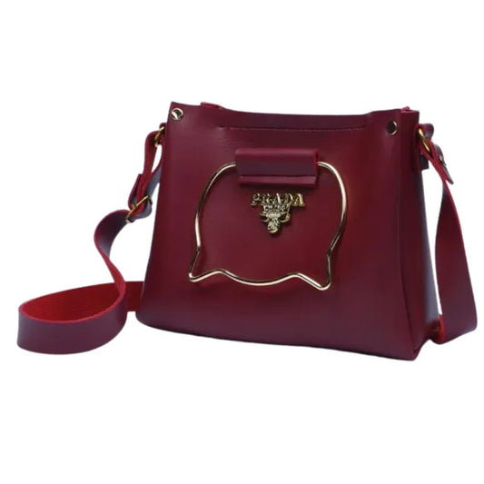Maroon Elegant Cat Handle Handbag for Girls & Ladies | Stylish Shoulder & Crossbody Bag with Gold Accents | Adjustable Strap Elegant Cat Handle Handbag for Girls