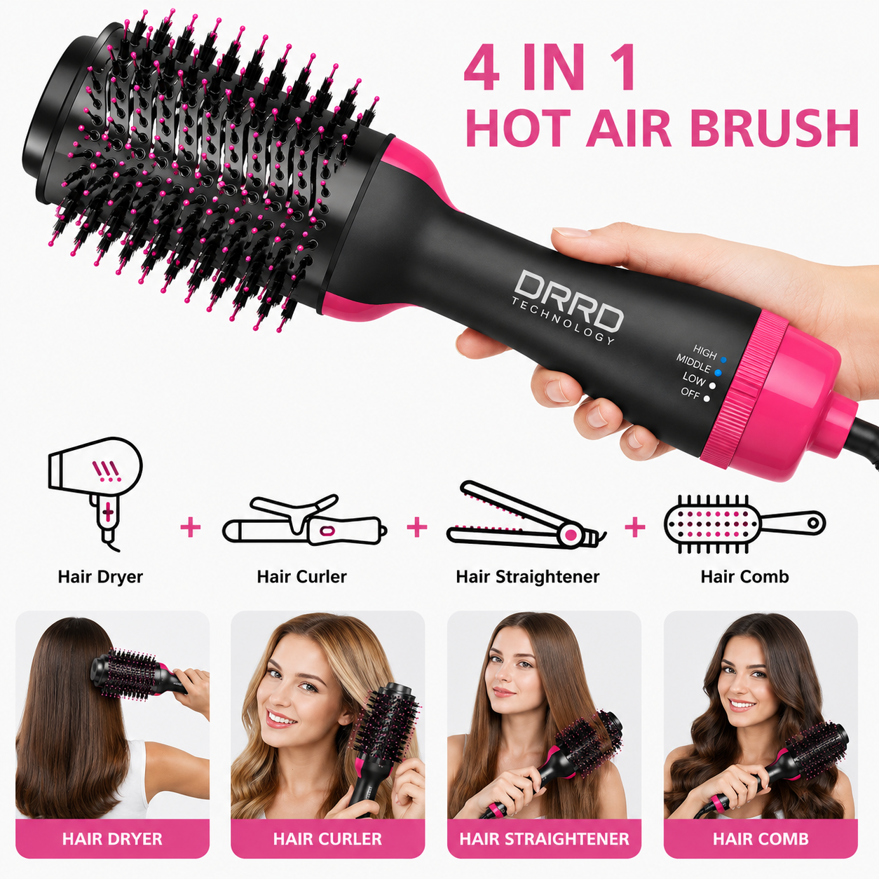 Hot Air Brush 3-in-1 Hair Dryer & Styler | Anti-Frizz Volumizing Tool
