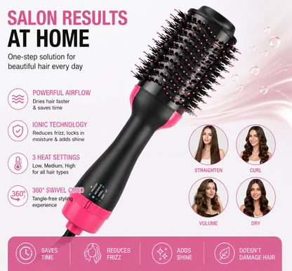 Hot Air Brush 3-in-1 Hair Dryer & Styler | Anti-Frizz Volumizing Tool