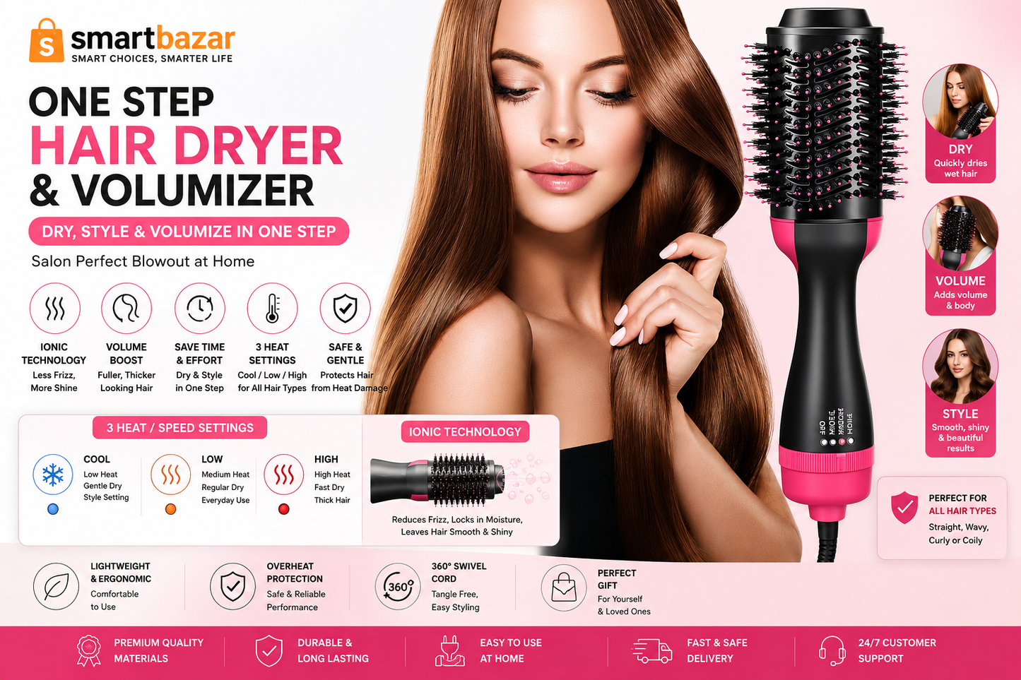 Hot Air Brush Hair Dryer & Styler