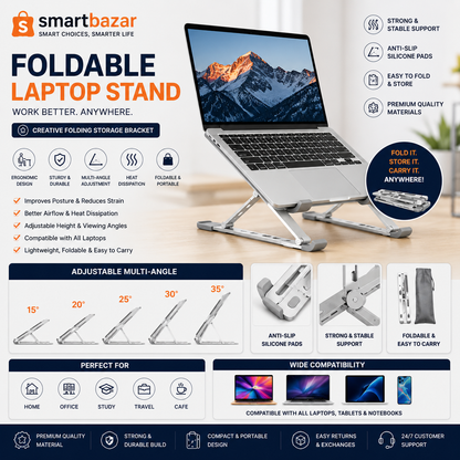 Plastic Foldable & Portable Laptop Stand | Lightweight Adjustable Laptop Holder | High-Quality ABS