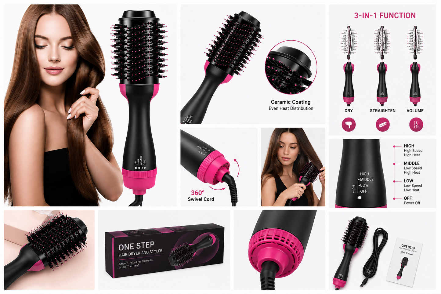 Hot Air Brush Hair Dryer & Styler