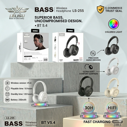 Lelisu LS-255 Bass Wireless Headphones | Bluetooth Over-Ear Headset with Type-C Interface