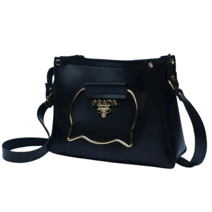 Black Elegant Cat Handle Handbag for Girls & Ladies | Stylish Shoulder & Crossbody Bag with Gold Accents | Adjustable Strap Elegant Cat Han