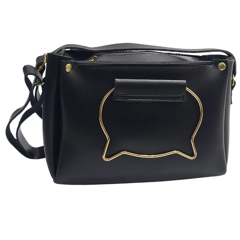 Black Elegant Cat Handle Handbag for Girls & Ladies | Stylish Shoulder & Crossbody Bag with Gold Accents | Adjustable Strap Elegant Cat Han