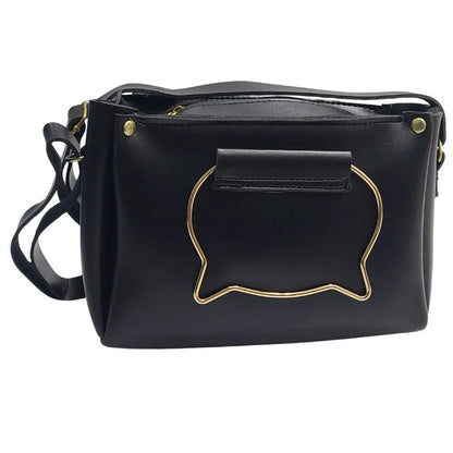 Black Elegant Cat Handle Handbag for Girls & Ladies | Stylish Shoulder & Crossbody Bag with Gold Accents | Adjustable Strap Elegant Cat Han