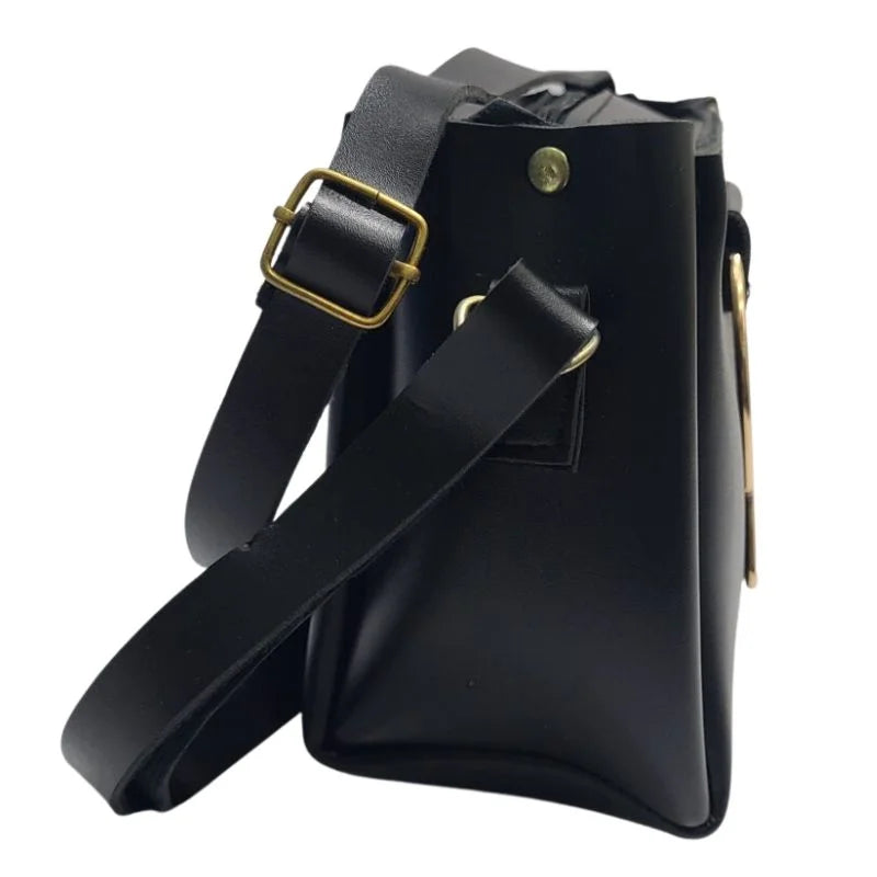 Black Elegant Cat Handle Handbag for Girls & Ladies | Stylish Shoulder & Crossbody Bag with Gold Accents | Adjustable Strap Elegant Cat Han