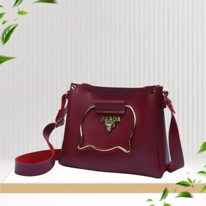 Maroon Elegant Cat Handle Handbag for Girls & Ladies | Stylish Shoulder & Crossbody Bag with Gold Accents | Adjustable Strap Elegant Cat Handle Handbag for Girls